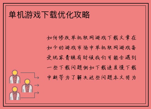 单机游戏下载优化攻略